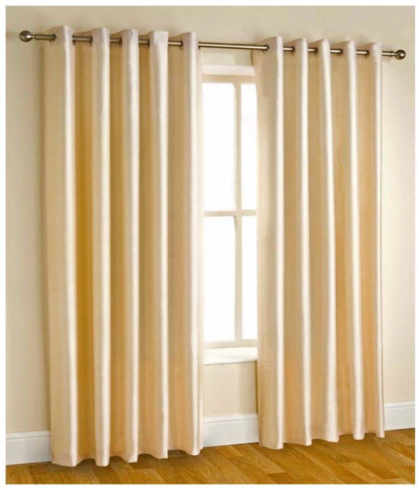     			Phyto Home Solid Semi-Transparent Eyelet Window Curtain 5 ft Pack of 2 -Beige