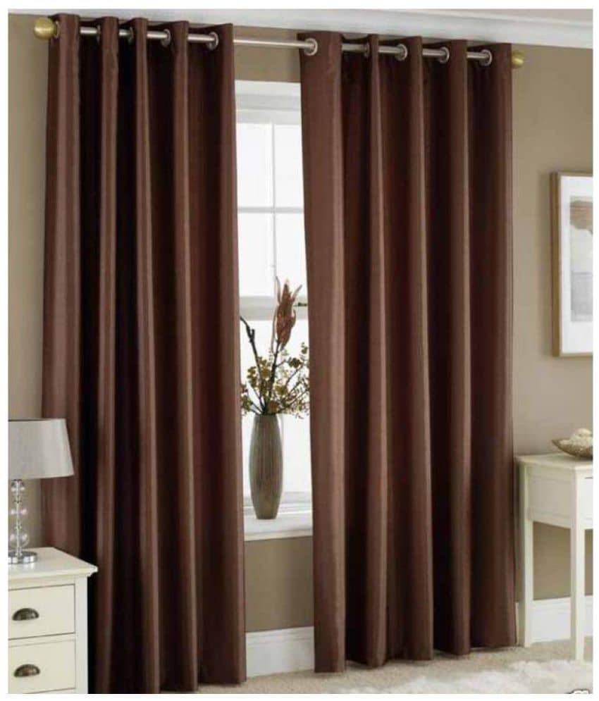 Phyto Home Solid Semi-Transparent Eyelet Long Door Curtain 9 ft Pack of 2 -Brown