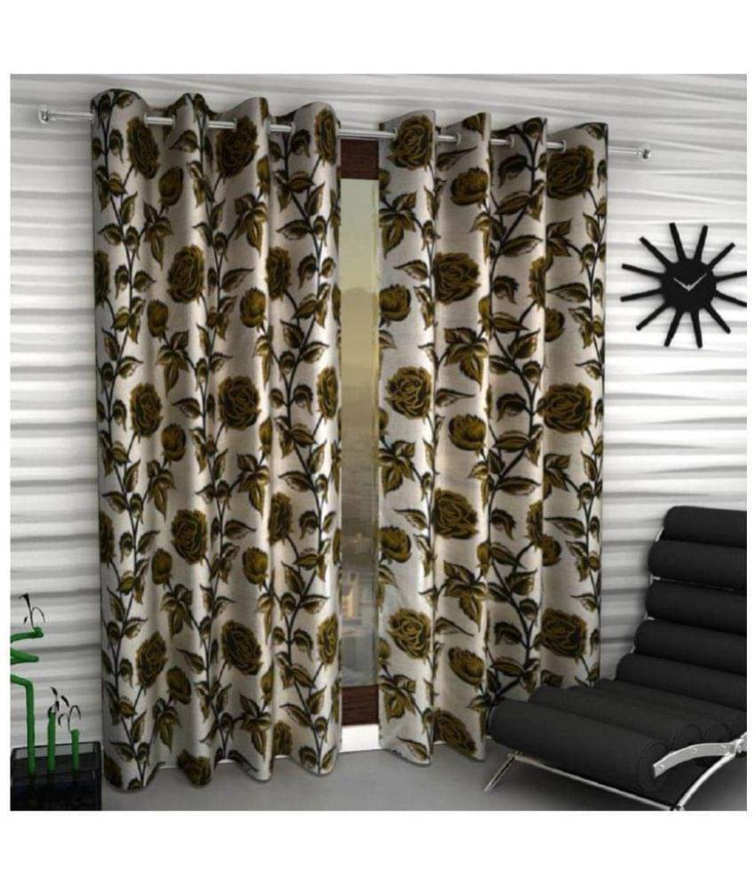 Phyto Home Floral Semi-Transparent Eyelet Window Curtain 5 ft Pack of 2 -Green Phyto Home Floral Semi-Transparent Eyelet Window Curtain 5 ft Pack of 2 -Green