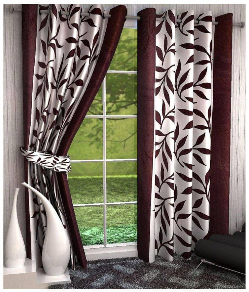 Phyto Home Floral Semi-Transparent Eyelet Window Curtain 5 ft Pack of 2 -Brown Phyto Home Floral Semi-Transparent Eyelet Window Curtain 5 ft Pack of 2 -Brown