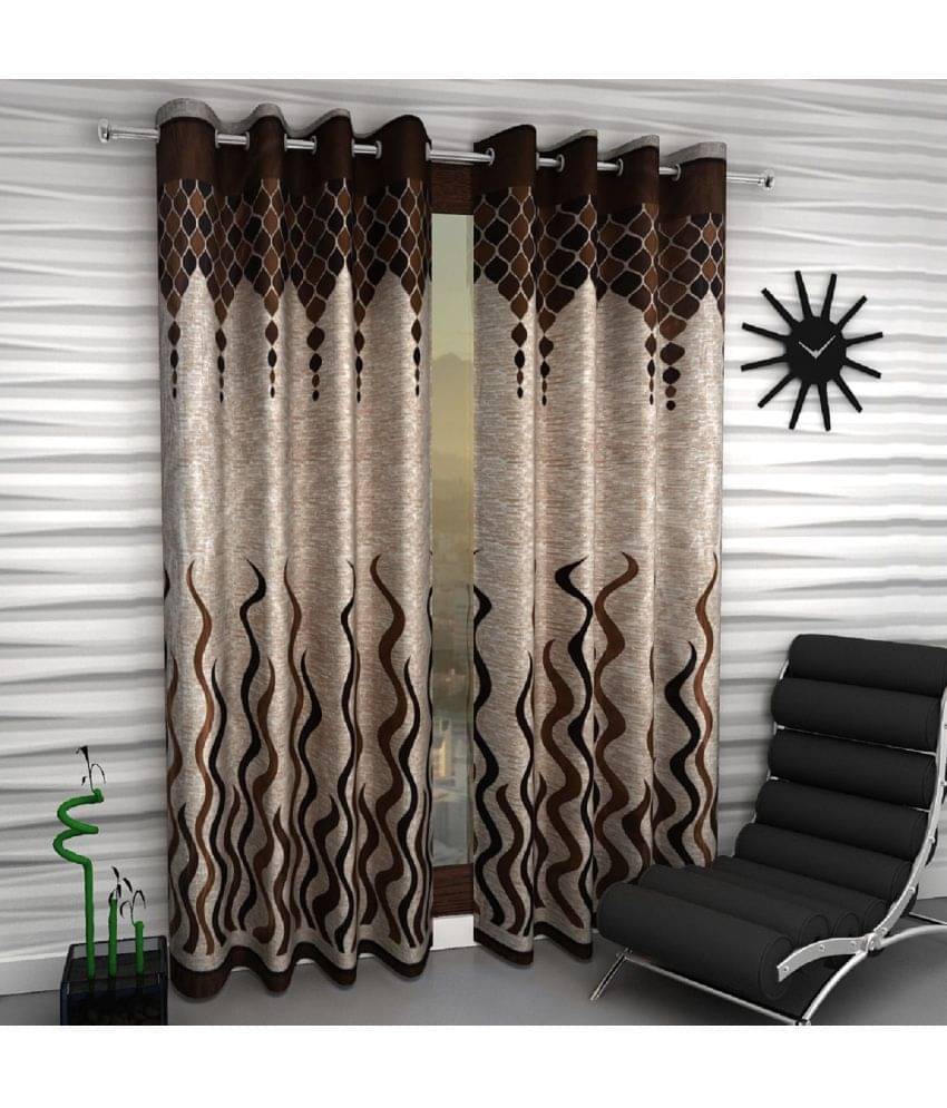 Home Sizzler Set of 2 Window Eyelet Curtains Printed Brown Home Sizzler Set of 2 Window Eyelet Curtains Printed Brown