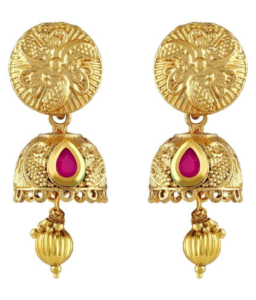     			Asmitta Traditional Flower Design Gold Plated Earrings For Women