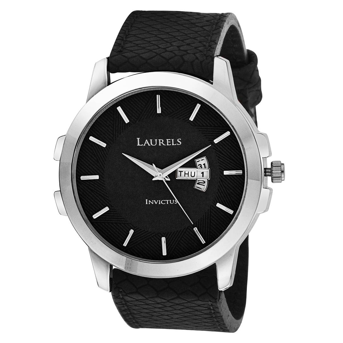 Laurels Black Color Day & Date Analog Men's Watch With Strap: LWM-INC-VI-020207 Laurels Black Color Day & Date Analog Men's Watch With Strap: LWM-INC-VI-020207