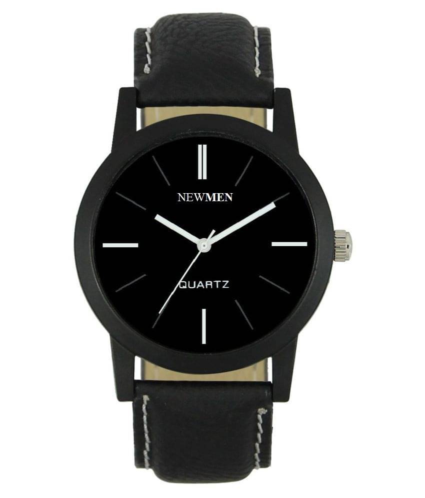     			newmen -  Black Leather Analog Men's Watch