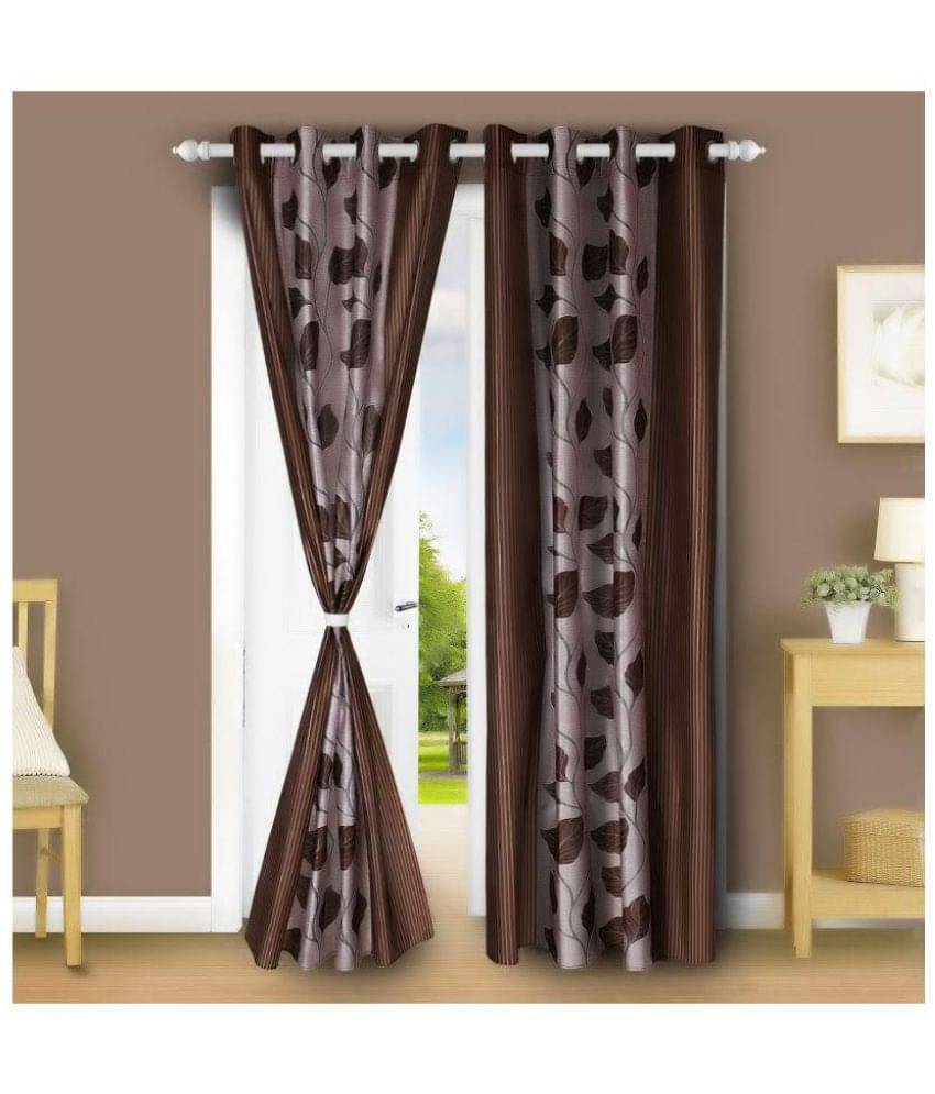     			E-Retailer Set of 2 Door Eyelet Curtains Floral Brown