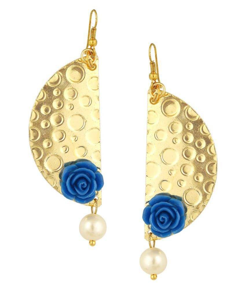     			The Jewelbox Geometric Flower Blue 18k Gold Plated Dangling Earring for Women