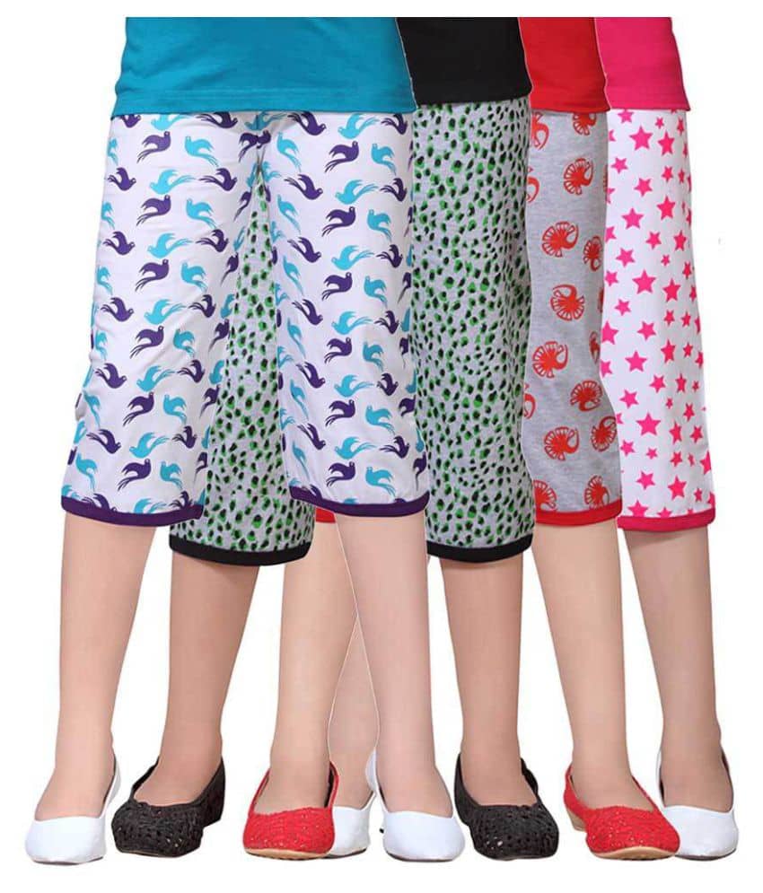Sini Mini Pack of 4 Girls Cotton Capris ( Multicolor )