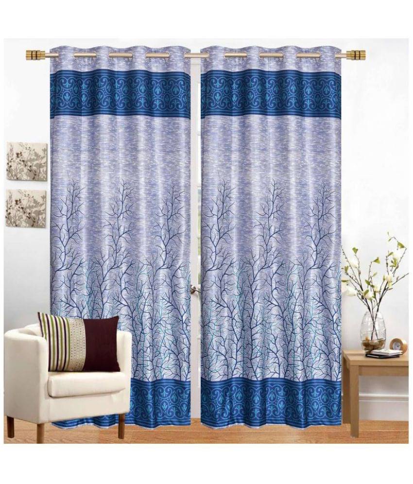 Tanishka Fabs Floral Semi-Transparent Eyelet Long Door Curtain 9 ft Pack of 2 -Blue Tanishka Fabs Floral Semi-Transparent Eyelet Long Door Curtain 9 ft Pack of 2 -Blue