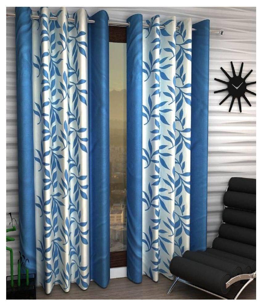    			Tanishka Fabs Floral Semi-Transparent Eyelet Curtain 5 ft ( Pack of 2 ) - Blue