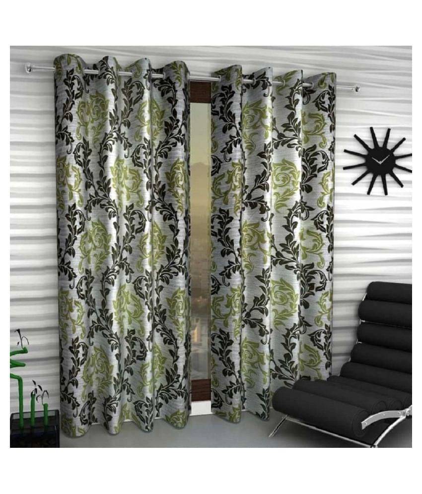     			Tanishka Fabs Floral Semi-Transparent Eyelet Curtain 5 ft ( Pack of 2 ) - Green