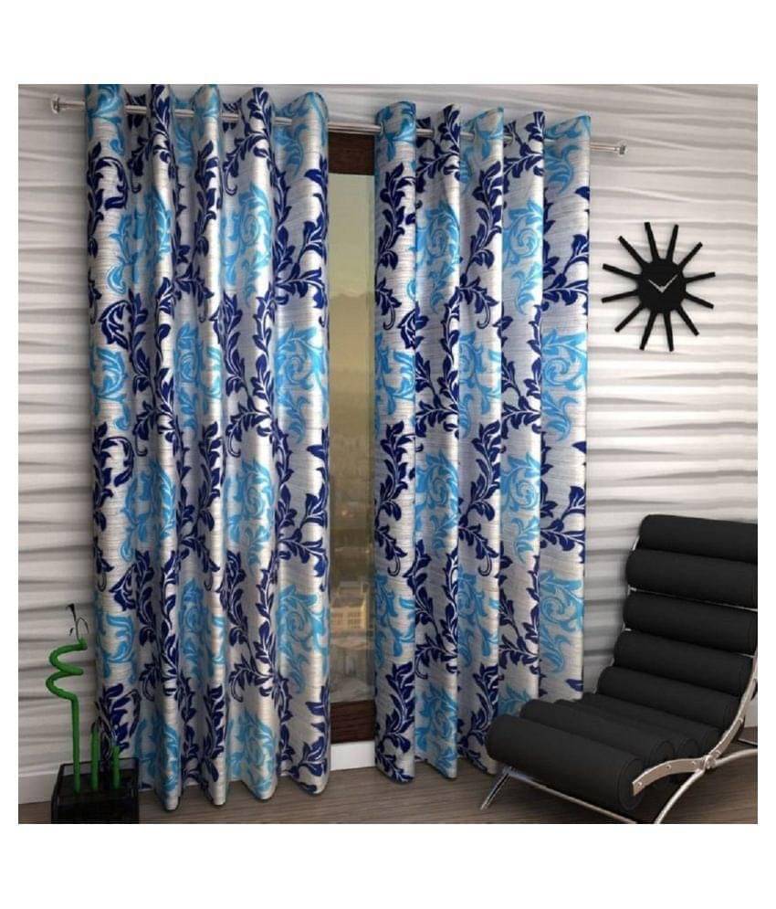 Tanishka Fabs Floral Semi-Transparent Eyelet Curtain 7 ft ( Pack of 2 ) - Blue Tanishka Fabs Floral Semi-Transparent Eyelet Curtain 7 ft ( Pack of 2 ) - Blue