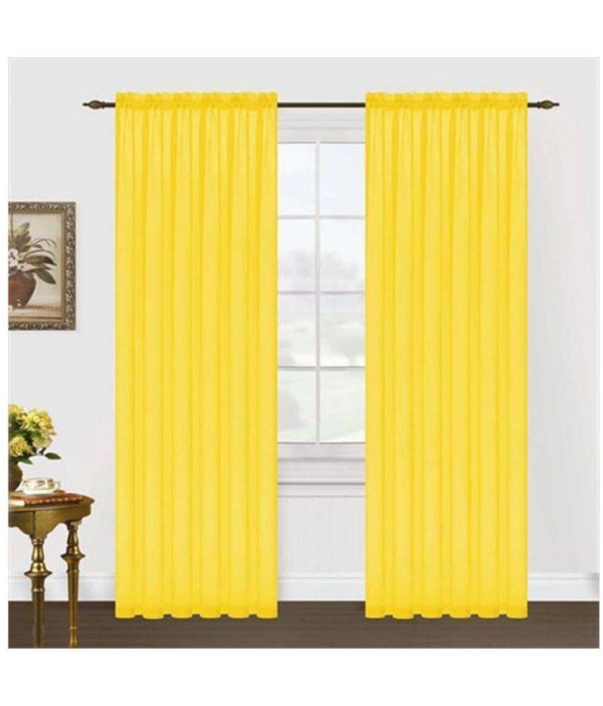     			Phyto Home Solid Semi-Transparent Eyelet Door Curtain 7 ft Pack of 2 -Yellow