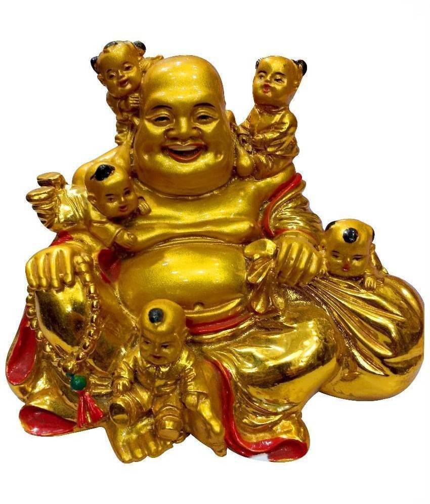     			Queen Collection Golden Laughing Buddha with Children