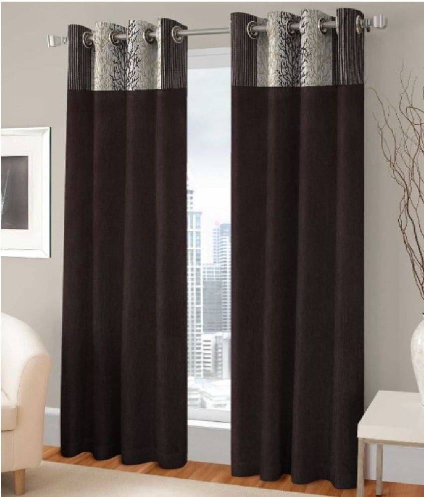     			Tanishka Fabs Semi-Transparent Curtain 5 ft ( Pack of 2 ) - Brown