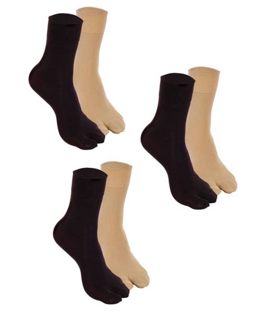     			Tahiro Black & Beige Cotton Thumb Ankle Length Socks - Pack Of 6
