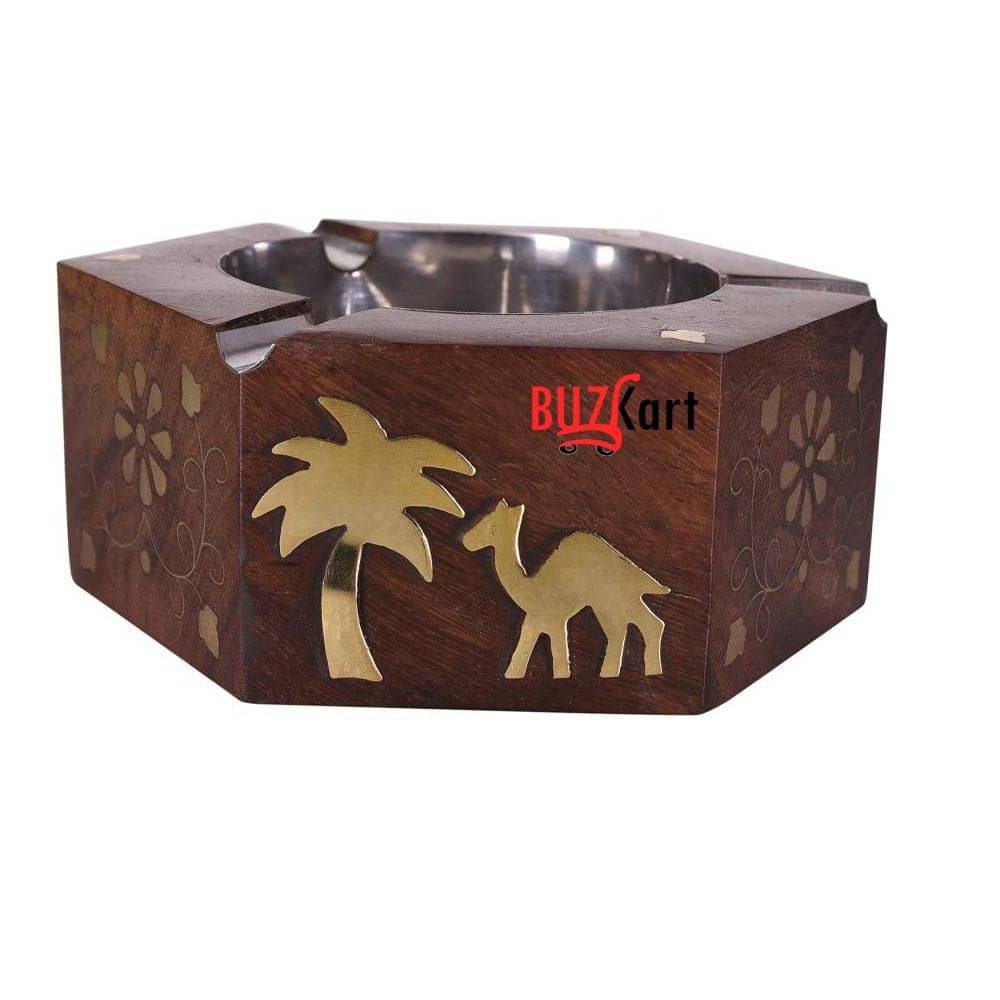     			BuzyKart Sheesham Wood Hexagonal Handcrafted Ash Tray Showpiece