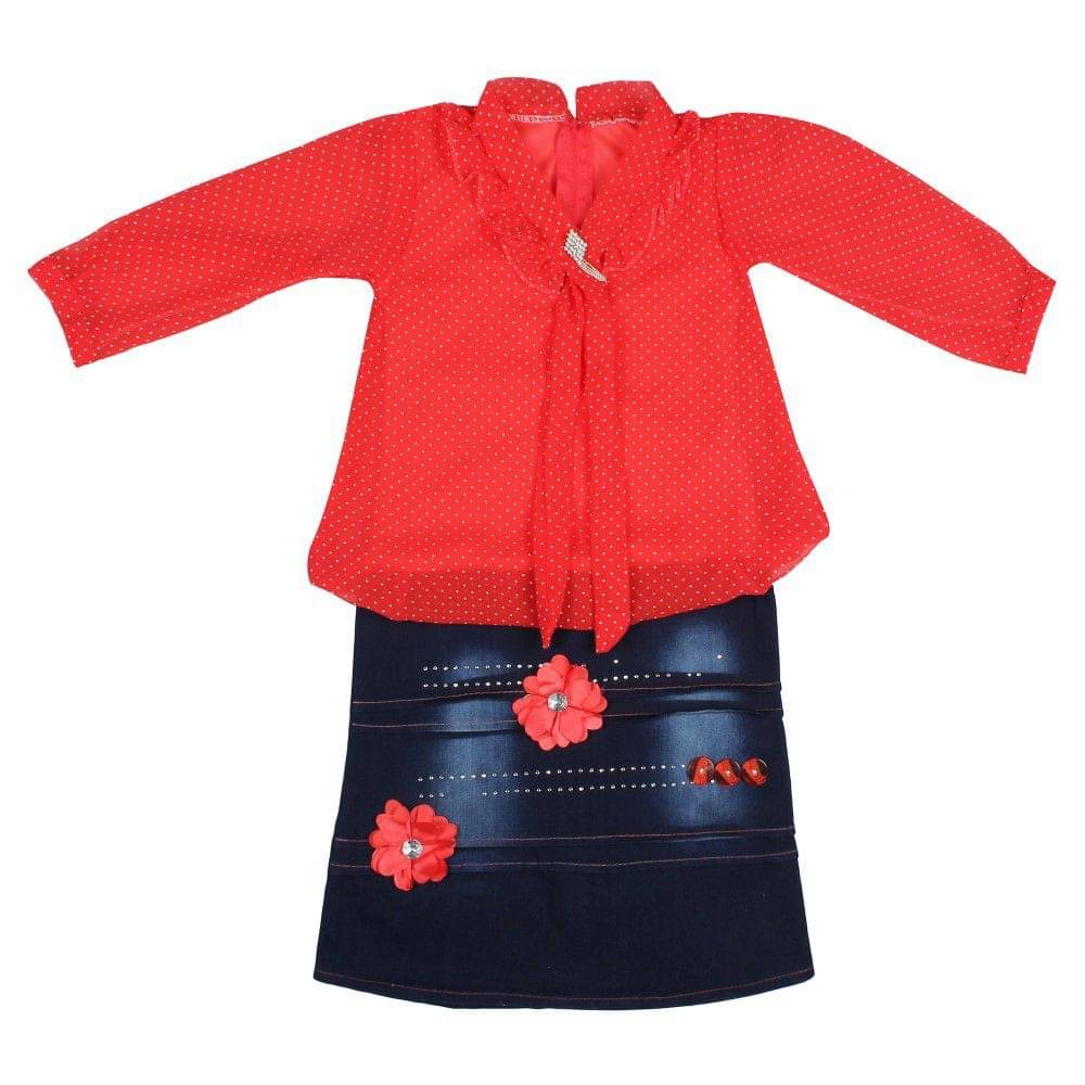     			Arshia Fashions Cotton Blend Shift Dress For Girls ( Pack of 1 , Red )