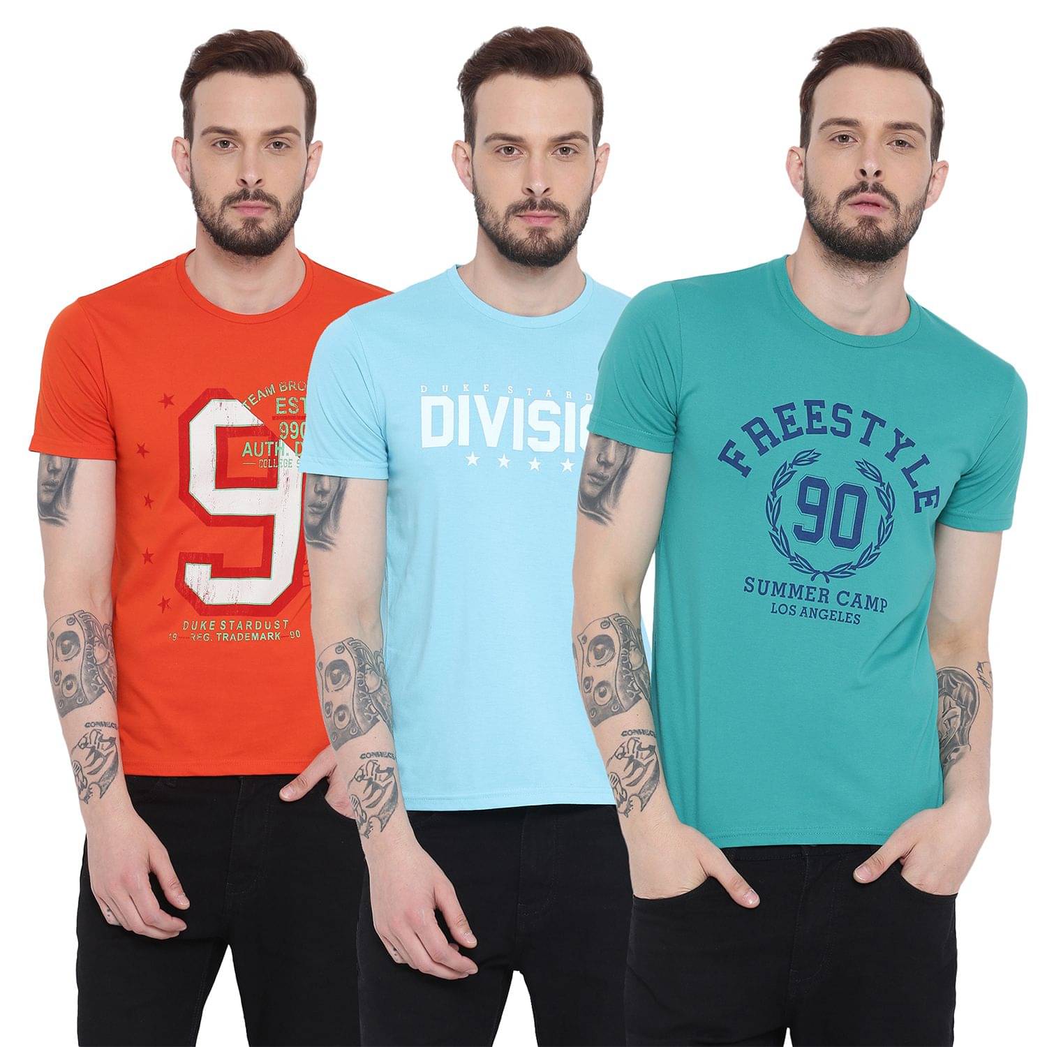 Duke Pack of 3 Cotton Blend Regular Fit Men's T-Shirt ( Multicolor ) Duke Pack of 3 Cotton Blend Regular Fit Men's T-Shirt ( Multicolor )