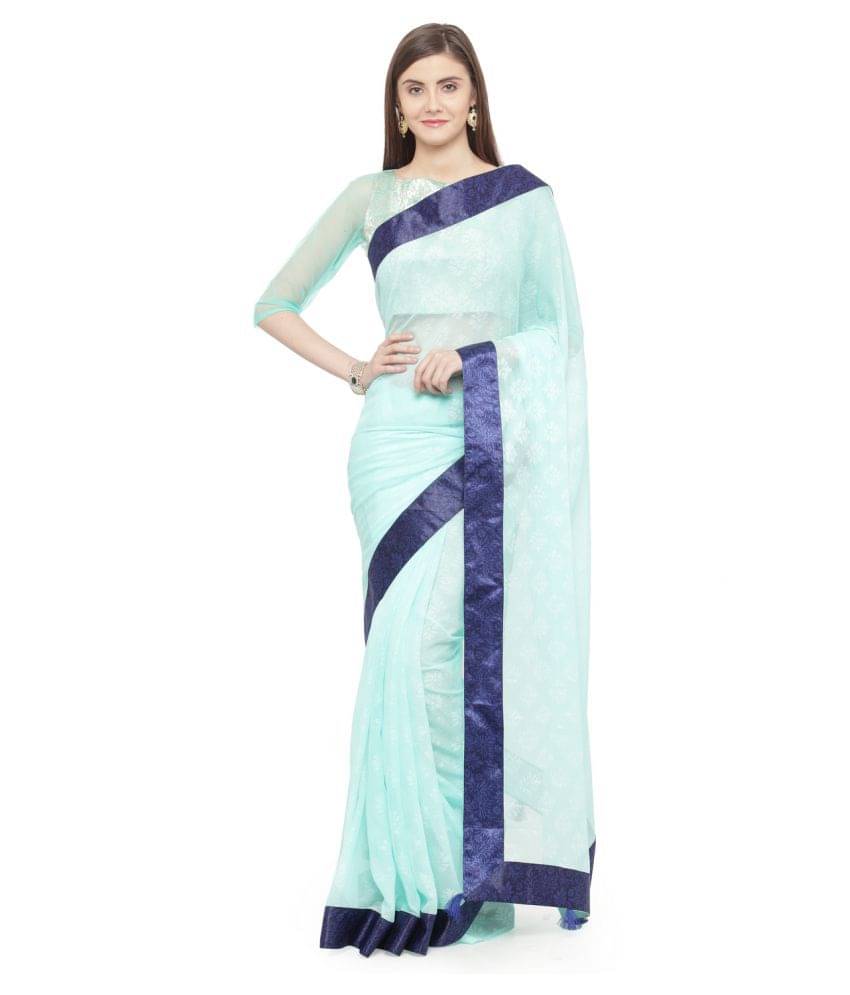     			Shaily Retails Chiffon Saree With Unstitched Blouse Piece ( Turquoise )