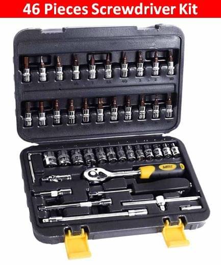     			ANZ Mega-Socket Set, 46 Pieces Spanner Socket Set 1/4" Car Repair Tool Ratchet Wrench Set Hand Tool (Black)