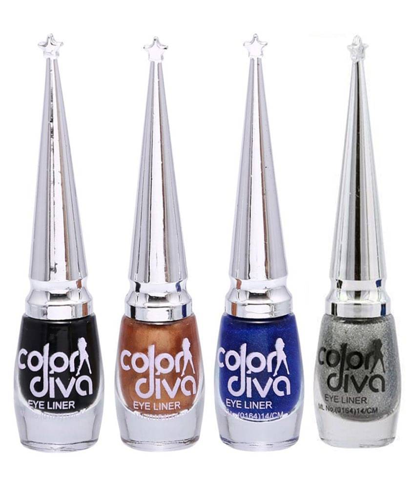 Color Diva 4 Color Eyeliner Black, Gold, Blue & Silver GC562 Makeup Kit Pack of 4 100 Color Diva 4 Color Eyeliner Black, Gold, Blue & Silver GC562 Makeup Kit Pack of 4 100