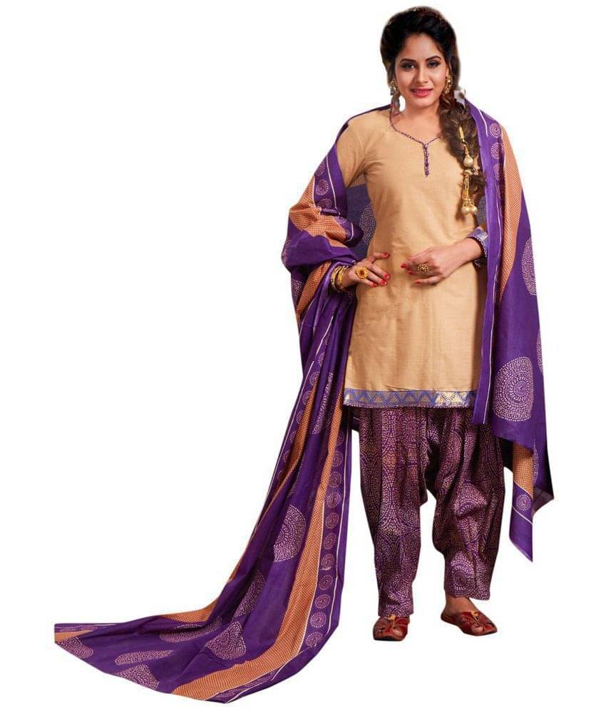     			Jevi Prints Beige Cotton Dress Material