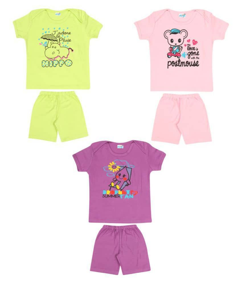 Dongli Pack of 3 Baby Boys 100% Cotton Top & Shorts ( Multi )