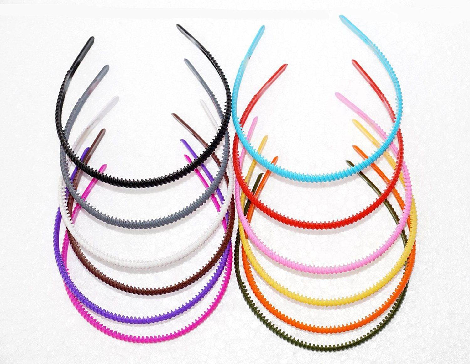     			Fok Set Of 12 Multi Color 3D Design Plastic Head Bands (8 mm)