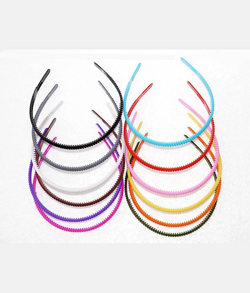 Fok Set Of 12 Multi Color 3D Design Plastic Head Bands (8 mm) - Jewellery Sets | Buy online on ZillyBuy