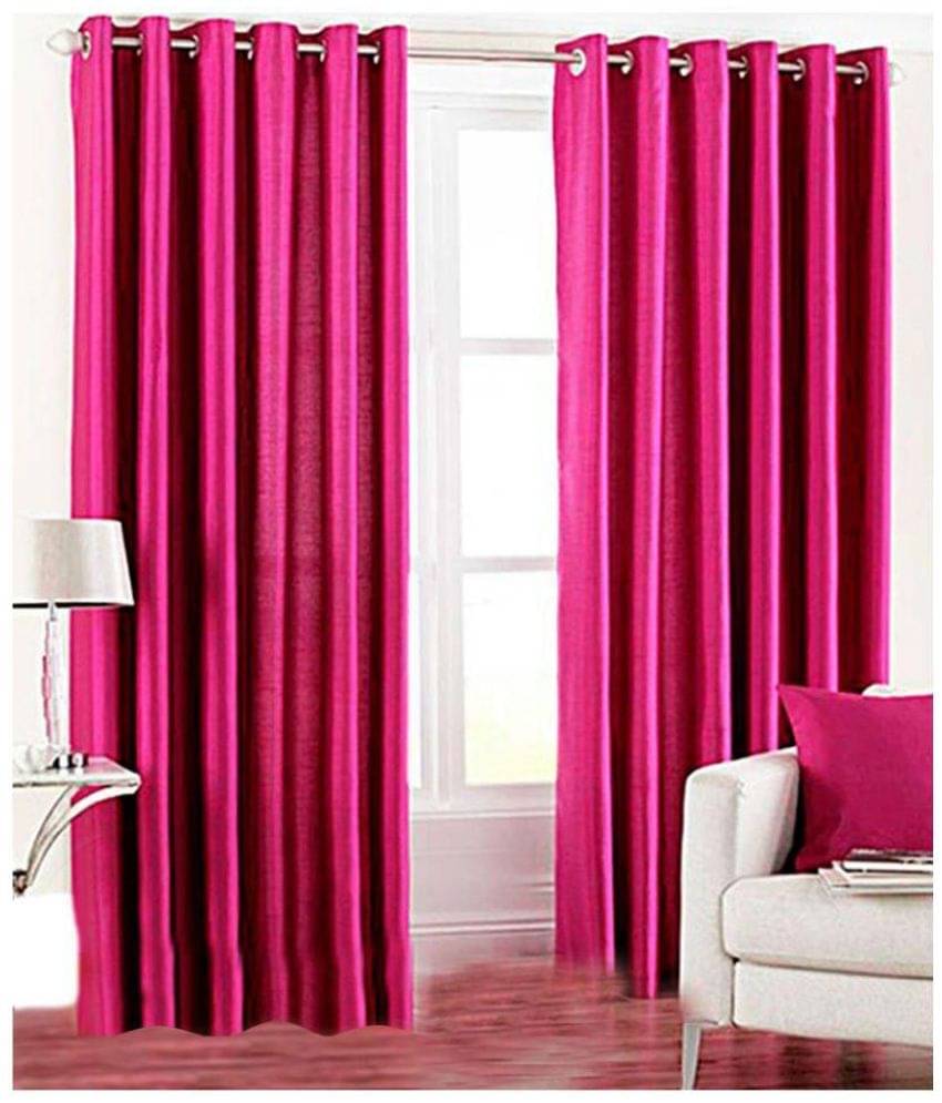     			Phyto Home Solid Semi-Transparent Eyelet Door Curtain 7 ft Pack of 2 -Pink