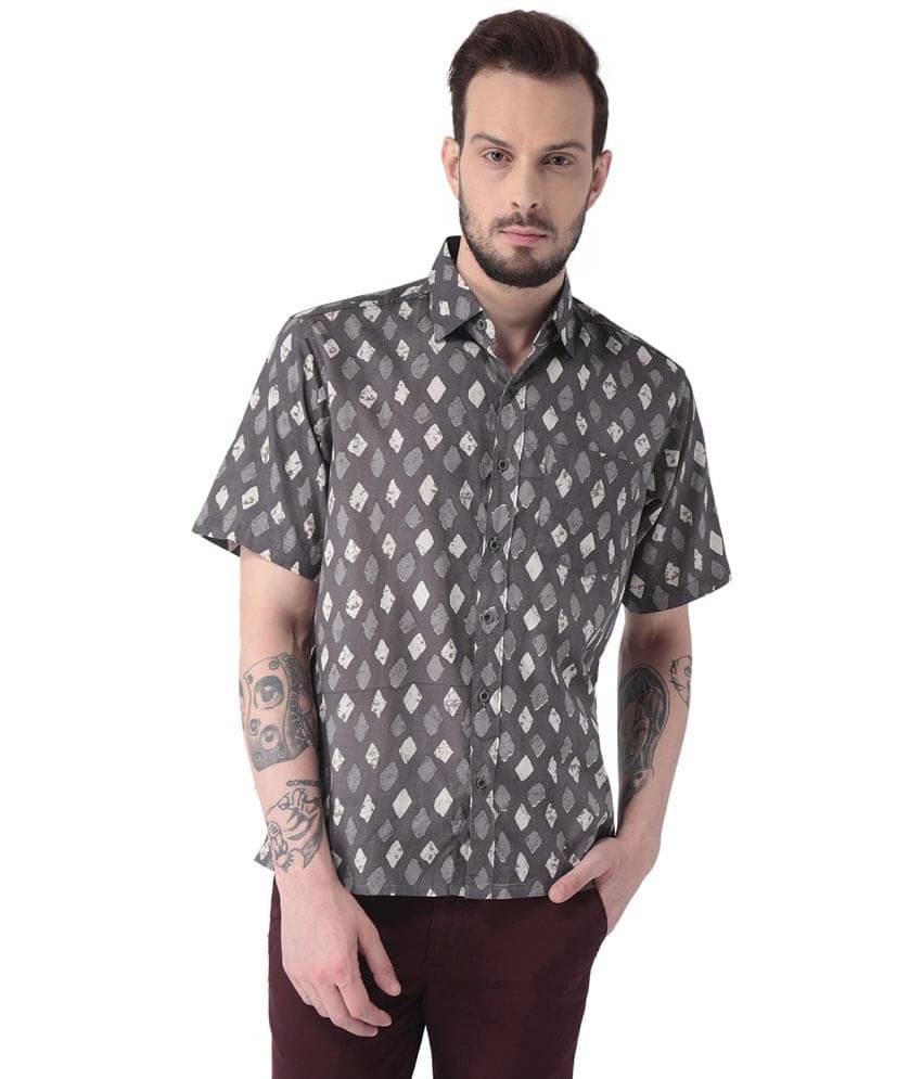 Vivid India 100 Percent Cotton Regular Fit Prints Men's Casual Shirt - Grey ( Pack of 1 ) Vivid India 100 Percent Cotton Regular Fit Prints Men's Casual Shirt - Grey ( Pack of 1 )
