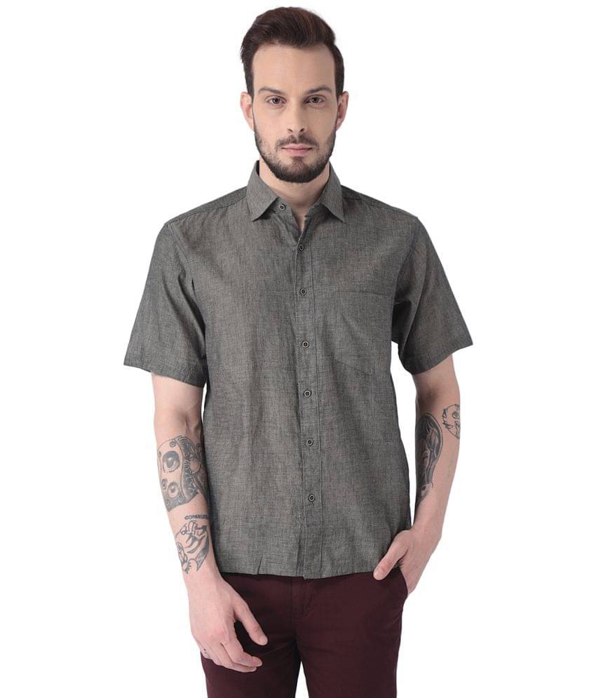Vivid India 100 Percent Cotton Regular Fit Solids Men's Casual Shirt - Grey ( Pack of 1 )     			Vivid India 100 Percent Cotton Regular Fit Solids Men's Casual Shirt - Grey ( Pack of 1 )
