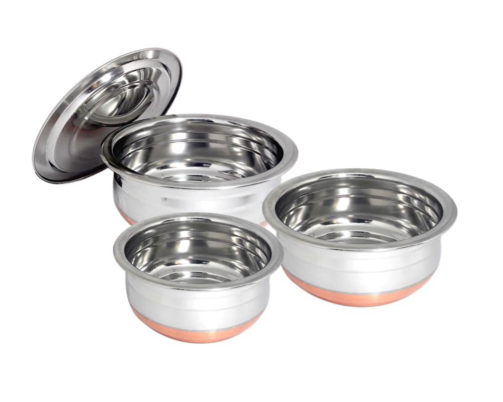 bartan hub copper bottom handi set with lid No Coating Stainless Steel Handi 20 cm 1000 ml - Cookware | Buy online on ZillyBuy