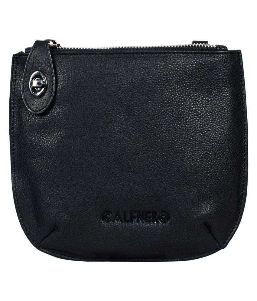     			Calfnero Black Pure Leather Sling Bag