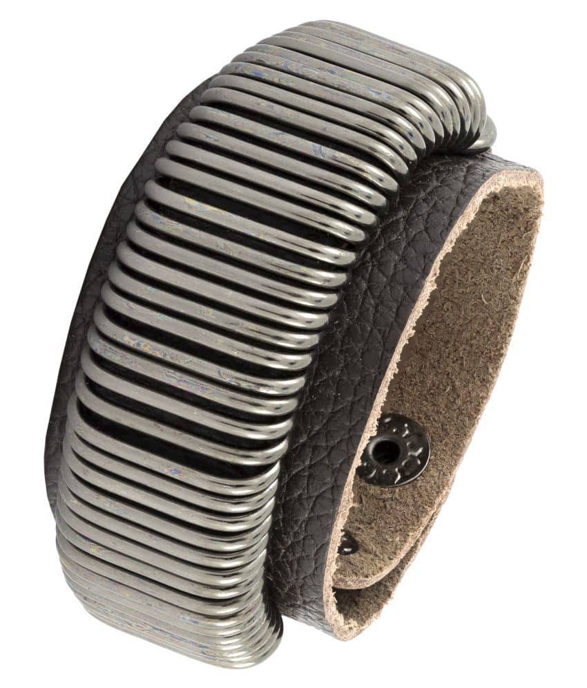 The Jewelbox Accents Biker Punk Funky 100% Genuine Handcrafted Black Leather Wrist Band Bracelet Men Boys - Bangles & Bracelets | Buy online on ZillyBuy
