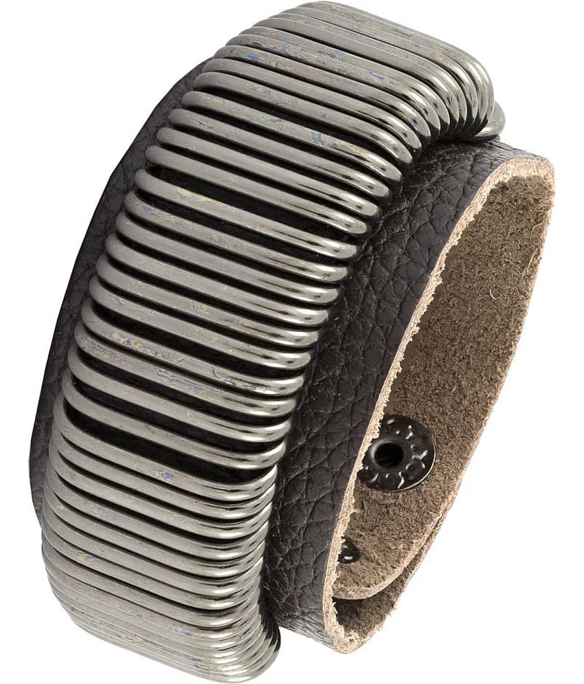 The Jewelbox Accents Biker Punk Funky 100% Genuine Handcrafted Black Leather Wrist Band Bracelet Men Boys - Bangles & Bracelets | Buy online on ZillyBuy