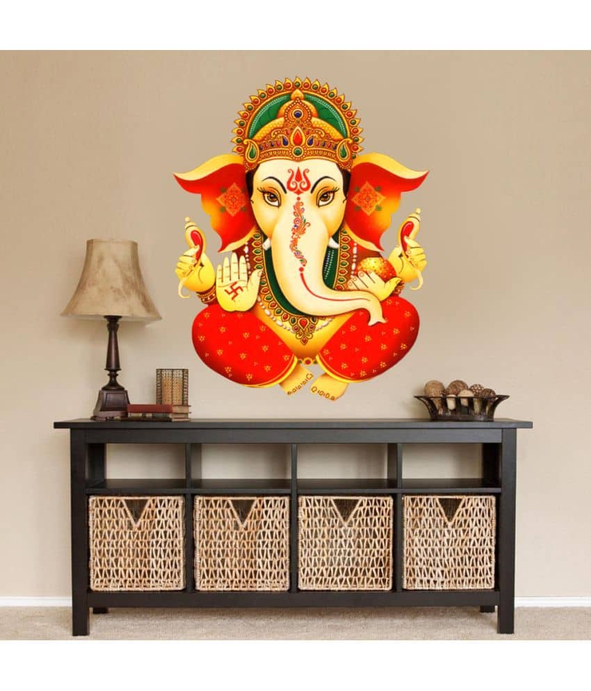 Decor Villa Lord ganesha sitting PVC Multicolour Wall Sticker - Pack of 1