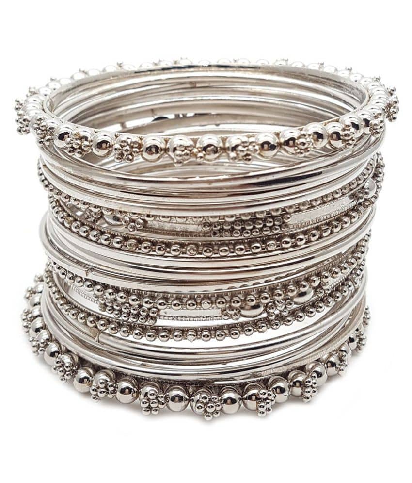 YouBella Antique Look Jewellery Silver Plated Traditional Bracelet Bangles set for women (2.8) - Bangles & Bracelets | Buy online on ZillyBuy
