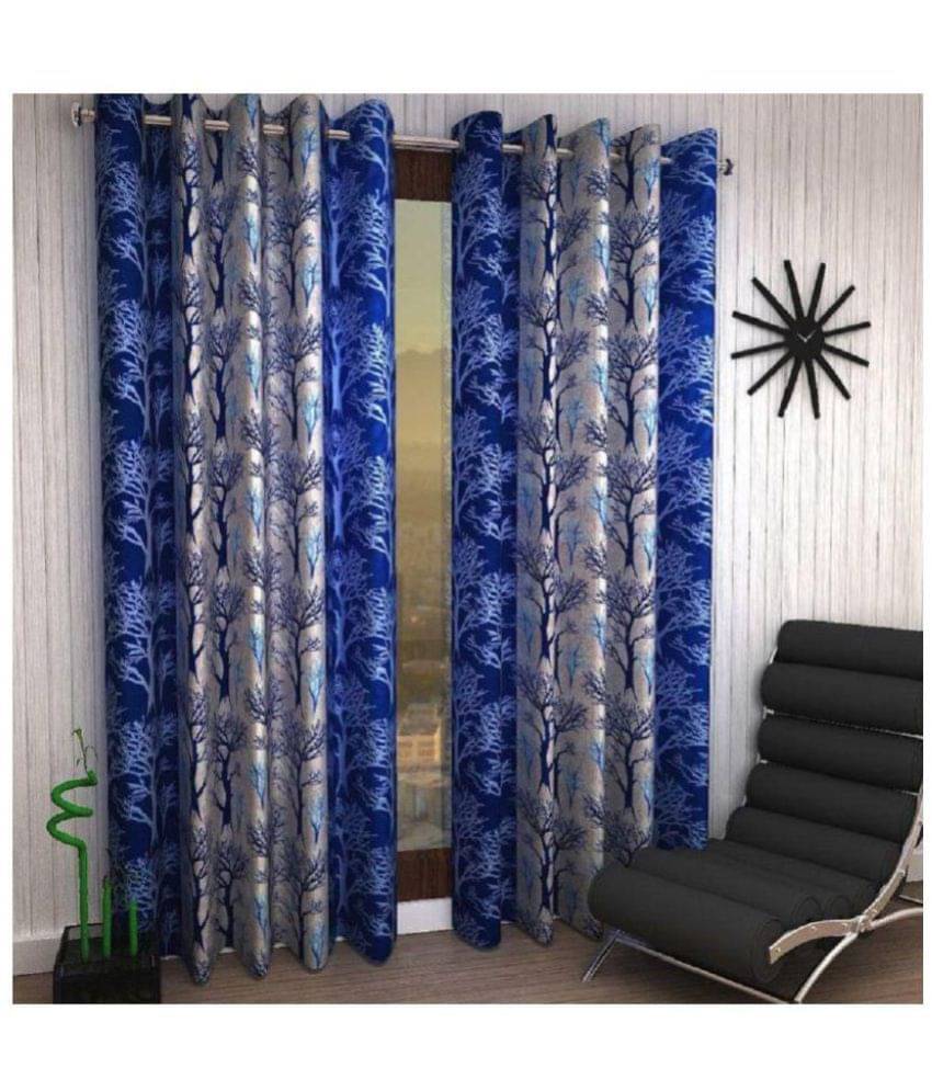 Tanishka Fabs Floral Semi-Transparent Eyelet Curtain 5 ft ( Pack of 2 ) - Blue Tanishka Fabs Floral Semi-Transparent Eyelet Curtain 5 ft ( Pack of 2 ) - Blue