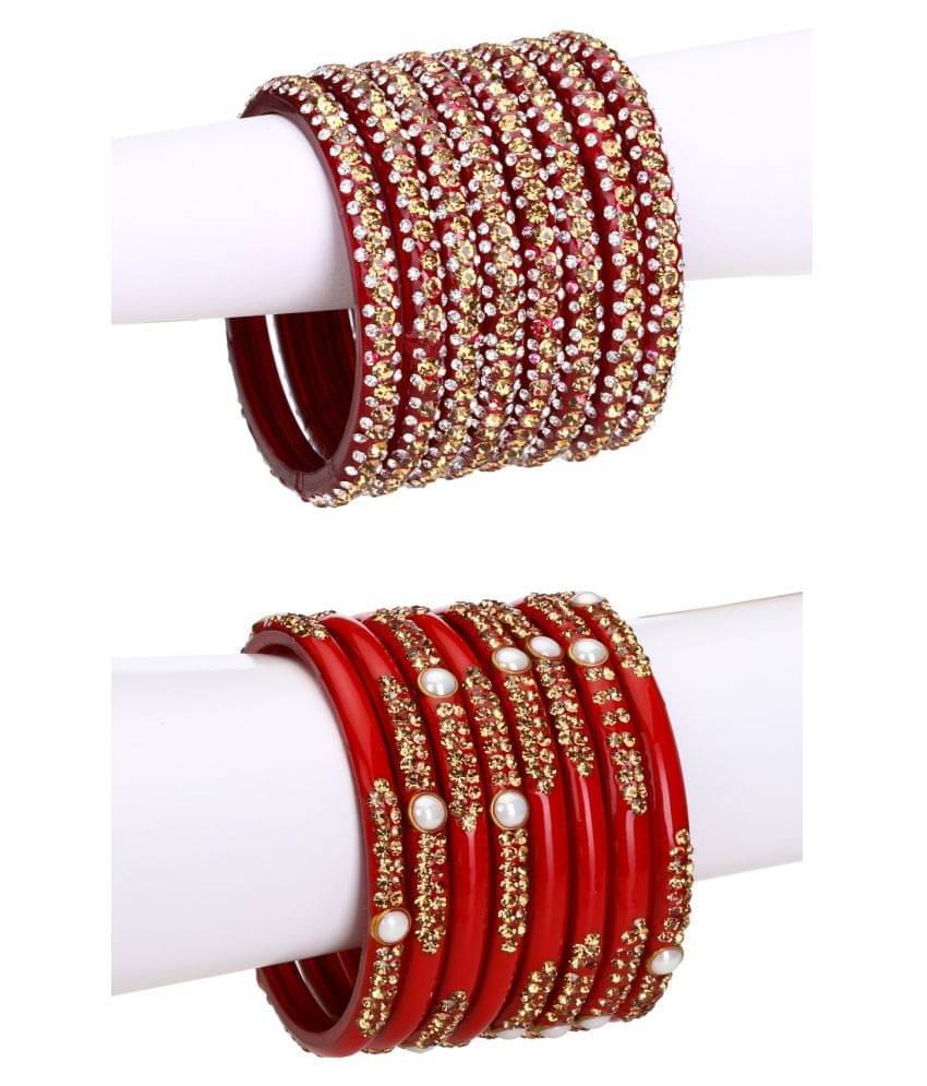     			Afast Combo Party & Festivle Designer Ornamented With Colorful Beads And Figures Fancy Matching Glass Bangle Cum Kada Set Of Eight Each With Safety Box