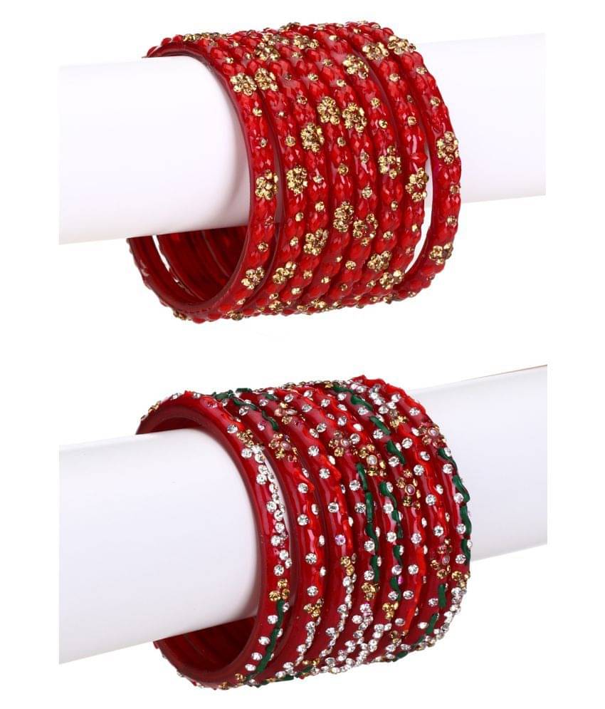     			Afast Combo Party & Festivle Designer Ornamented With Colorful Beads And Figures Fancy Matching Glass Bangle Cum Kada Set Of Eight Each With Safety Box