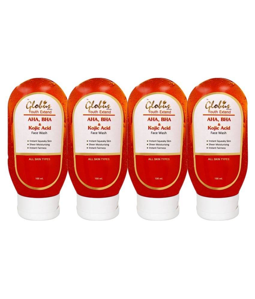 globus remedies AHA BHA & Kojic Acid Face Wash 400 ml Pack of 4 globus remedies AHA BHA & Kojic Acid Face Wash 400 ml Pack of 4