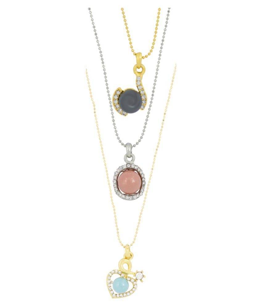 The Jewelbox Trendy Rhodium Plated Brass American Diamond Pearl Combo Necklace Pendant Chain Set Girls The Jewelbox Trendy Rhodium Plated Brass American Diamond Pearl Combo Necklace Pendant Chain Set Girls