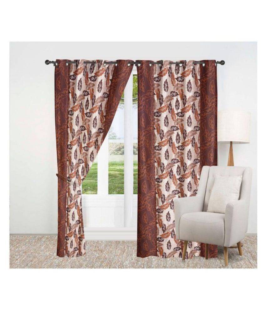     			Tanishka Fabs Floral Semi-Transparent Eyelet Door Curtain 7 ft Pack of 2 -Brown