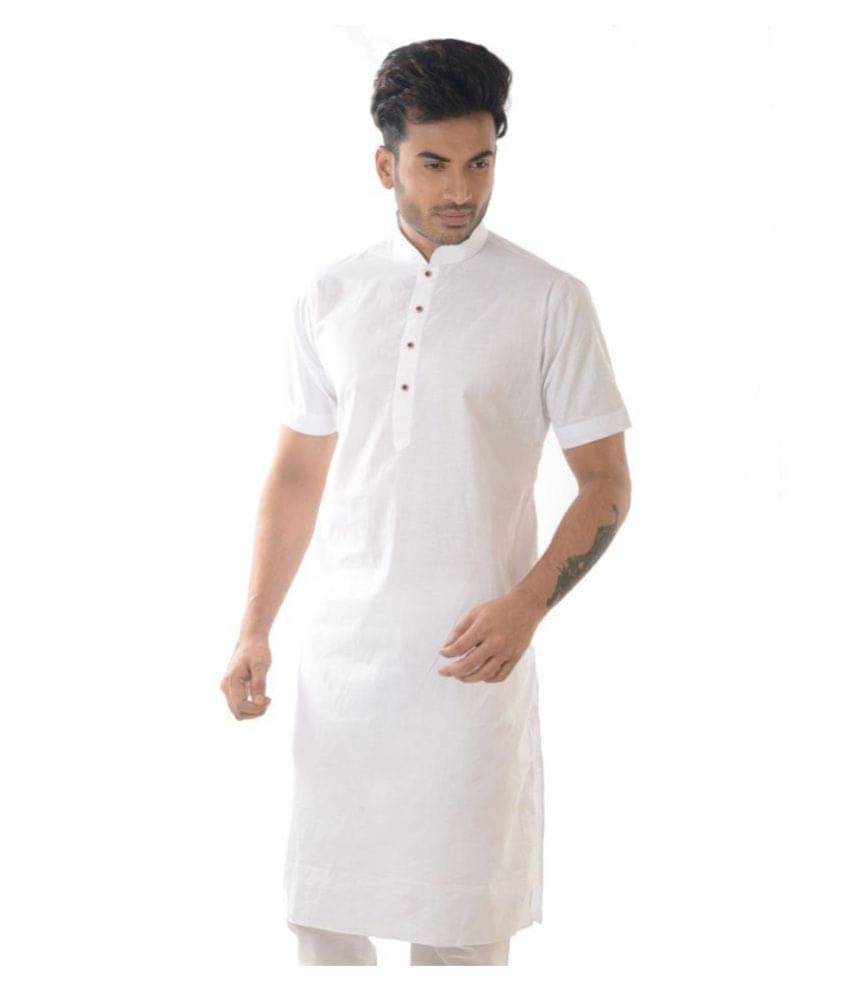     			Deyann White Cotton Kurta