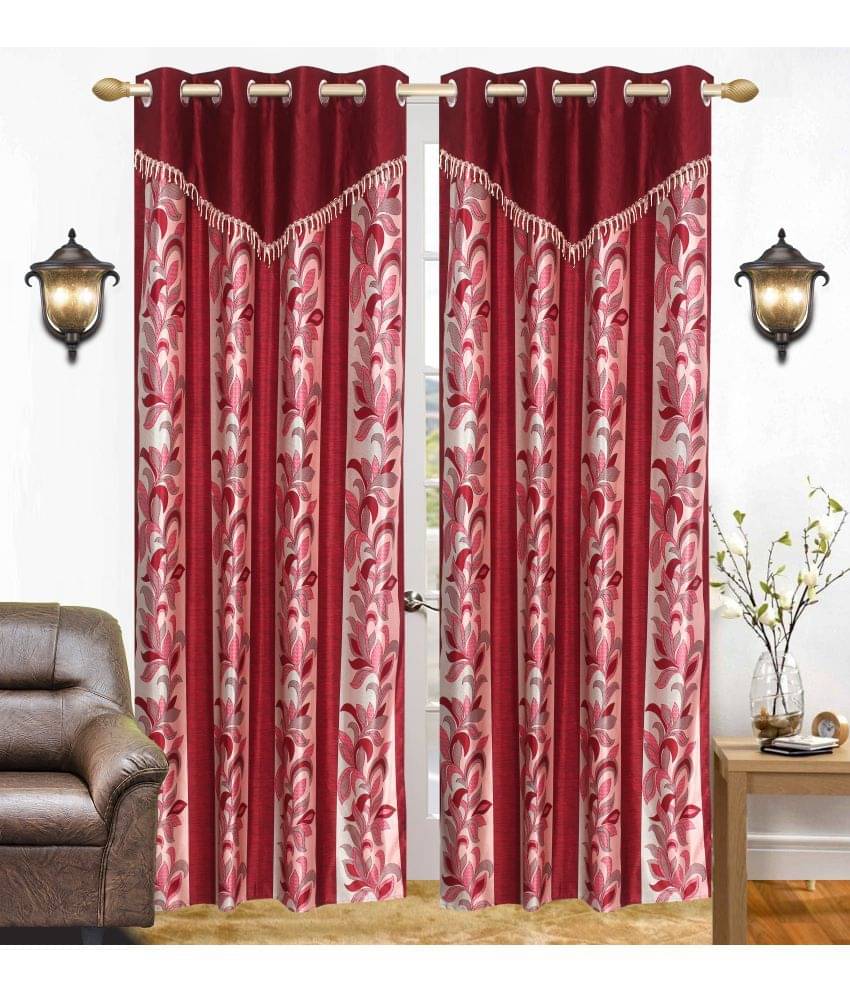     			Stella Creations Set of 2 Door Eyelet Curtains Abstract Maroon