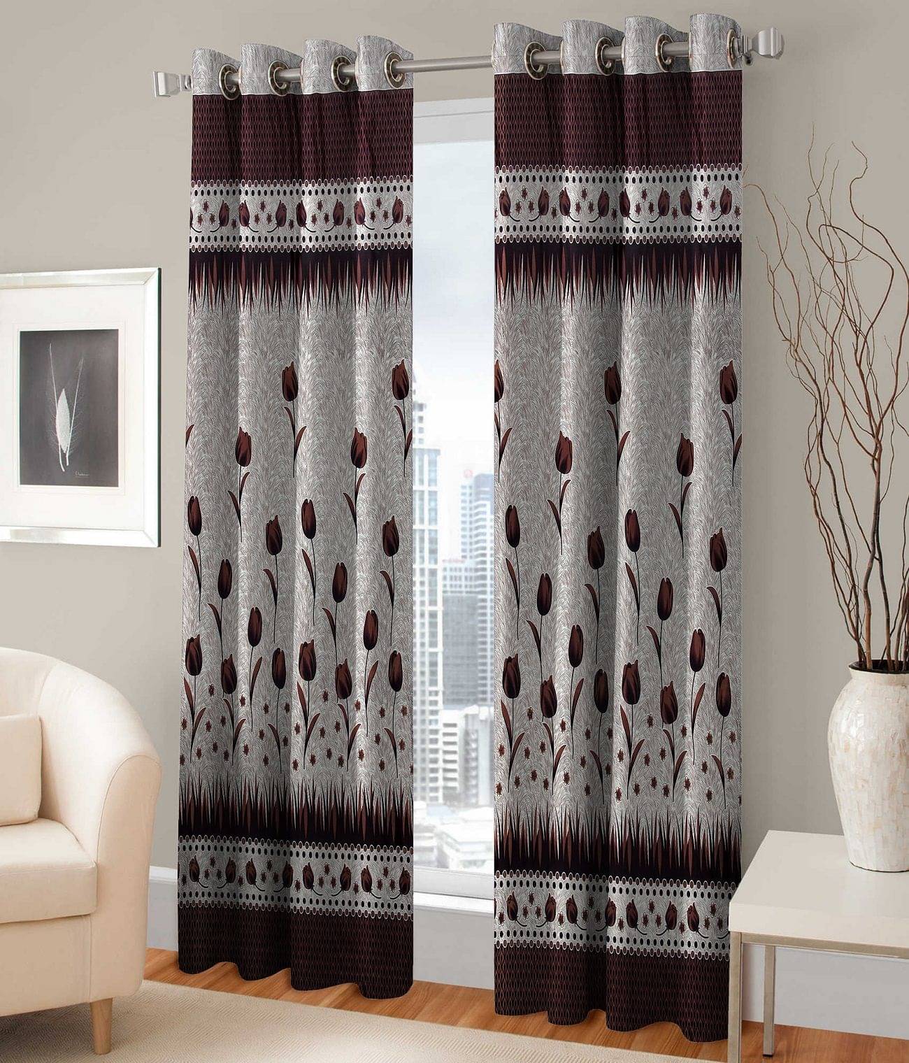 Tanishka Fabs Floral Semi-Transparent Eyelet Door Curtain 7 ft Pack of 2 -Multi Color Tanishka Fabs Floral Semi-Transparent Eyelet Door Curtain 7 ft Pack of 2 -Multi Color