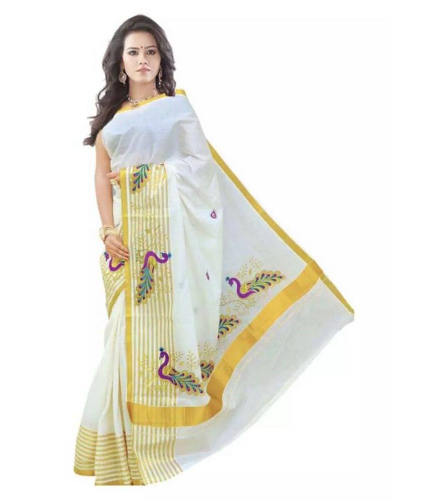     			RSV FABRICS Kerela Cotton Saree With Unstitched Blouse Piece ( Grey,Beige )