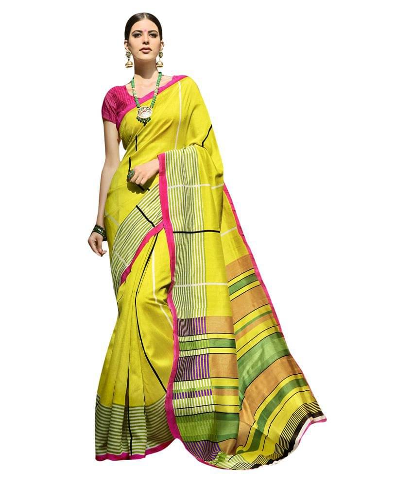     			Shaily Retails Cotton Silk Saree With Unstitched Blouse Piece ( Yellow,Green )