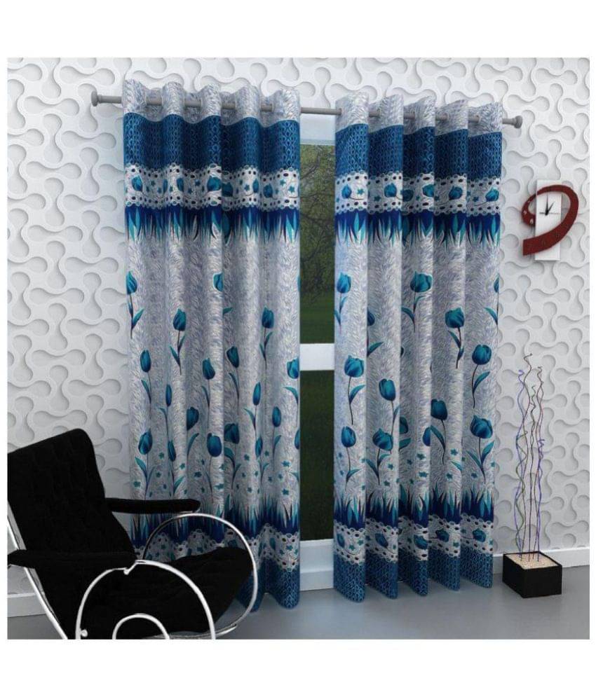 Tanishka Fabs Solid Semi-Transparent Eyelet Curtain 7 ft ( Pack of 2 ) - Blue Tanishka Fabs Solid Semi-Transparent Eyelet Curtain 7 ft ( Pack of 2 ) - Blue